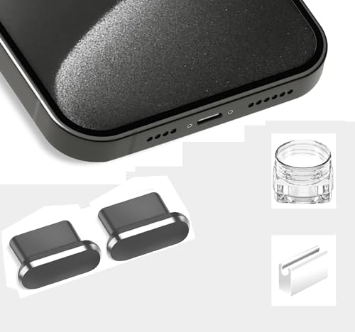 Mizi [2 Pack USB-C Metal Anti Dust Plug Cover, Protect Charging Port from Dust and Moist with Storage Box and Cable Clip Holder for iPhone 15, 15 Plus, 15 Pro, 15 Pro Max - Titanium