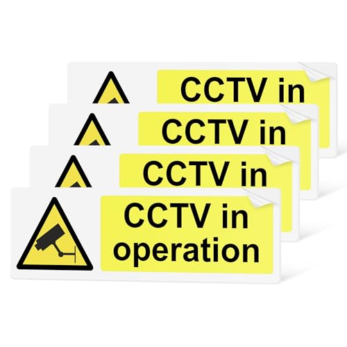 CCTV In Operation Sign | 4 Pack | 15 x 5cm | Self Adhesive Stickers | Gloss Finish