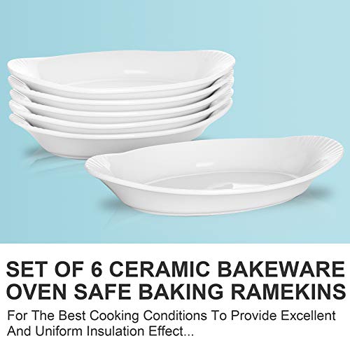 Njcharms Ceramic Au Gratin Baking Dishes, Gratin Dishes Oval Baking Dishes Oven Safe White Porcelain Kitchen Bakeware/Baker, 9 Inch, Set Of 6 #TOP4