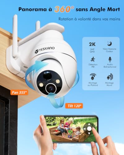 YESKANO 2K Camera Surveillance WiFi Exterieure sans Fil Solaire, 360° PTZ – vue 3