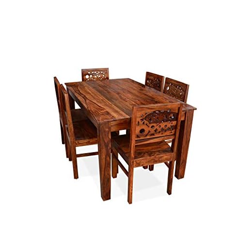 WoodRylen Wooden Dining Table 6 Seater | Six Seater Dinning Table with Chairs | Dining Room Set | Sheesham Wood, Honey Oak