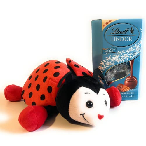 Lindt Lindor Peluche Regalo Festa Della Donna - 200gr Lindor al Caramello Salato + Peluche Coccinella Porta Fortuna 20cm (CARAMELLO SALATO)