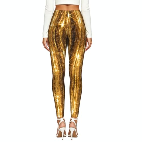 Leggings de compresión suave con estampado brillante dorado elegante 3