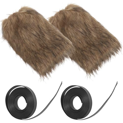 Calentadores de pierna para cosplay de vikingo DECHOUS con elástico y pelo marrón