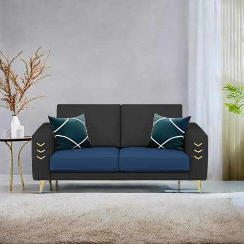 Image of Casaliving Falco 2 Seater Sofa Set for Living Room (Blue Black Fabric) Premium Fabric Sofa