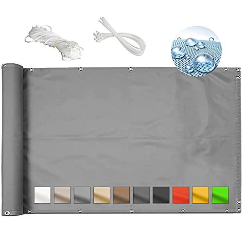 Balcony privacy & protective screens 1.05x10m balcony protective cover garden privacy screen outdoor balcony shield cover UV weather resistant for garden cable ties and rope easy-care-Light grey