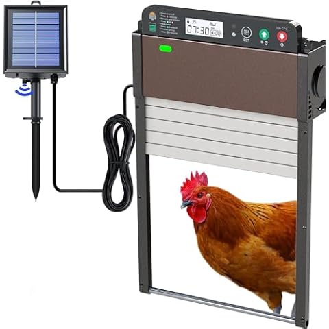 Automatic Chicken Coop Door, Upgraded Solar Chicken Coop Door Opener with Timer, Light Sensor, LCD Display, Weatherproof, Aluminum AES,Anti-Pinch,Chicken Coop Accessories,Multi-Mode,Chicken Coop Door Cover