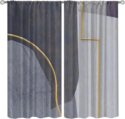Rideaux à oeillets texture marbre géométrique abstraite 3D - 2