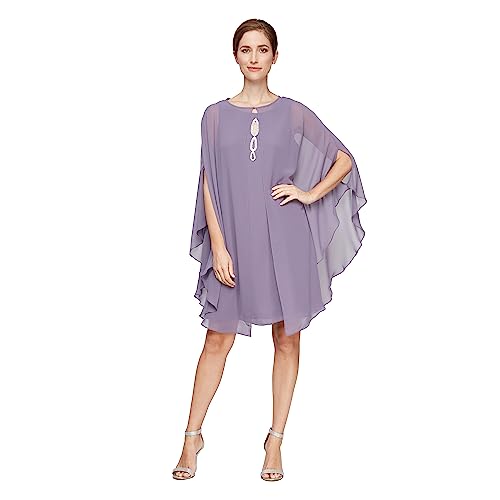 S.L. Fashions Women's Two Piece Knee Length Capelet Jacket Dress Keyhole Neckline, ICY Orchid, 10