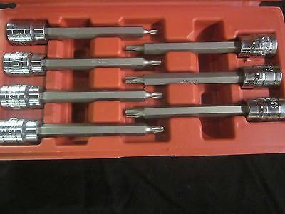 7pc ATE PRO 3/8" Drive Extra Long 4-1/2" Shank TORX BIT Socket Set T-10 to T-40