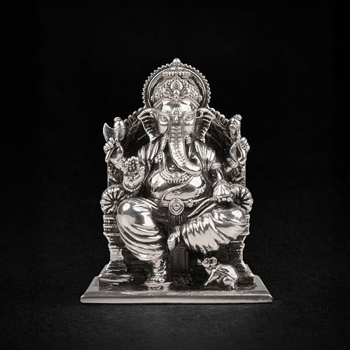 Image of Artarium Lalitasana Ganesha Idol 999 Pure Silver (15 gm), Ganpati Bappa Murti for Pooja, Home Mandir, Office Decor, Auspicious Gift for Diwali, Housewarming & Festivals - 2.5 Inch