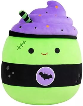 Squishmallows 12" Green and Purple Latte with Stitches and Bat Logo Medium Plush Halloween