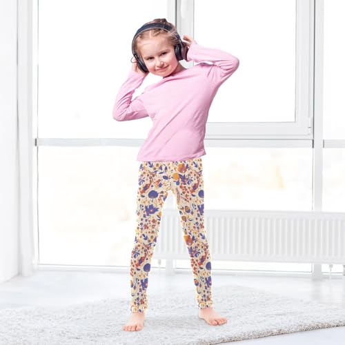 KLL Floral Beige Scandinavian Little Girls Leggings Stretchy High Waisted Yoga Pants Exercise4