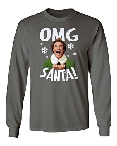 TMB Apparel Christmas OMG Santa Elf Comedy Funny Unisex Long Sleeve T-Shirt (Gray, Large)