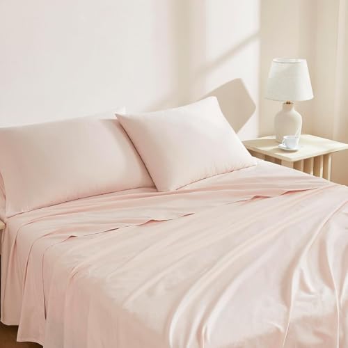 Image of Linen Closet 100% Organic Cotton Full Size Sheets Set, 4 Pcs, Light Pink - Percale Bed Sheets & Pillowcases Set - Up To 16 inch Deep Pocket Fitted Sheet - Cooling, Crisp & Breathable - For Hot Sleepers