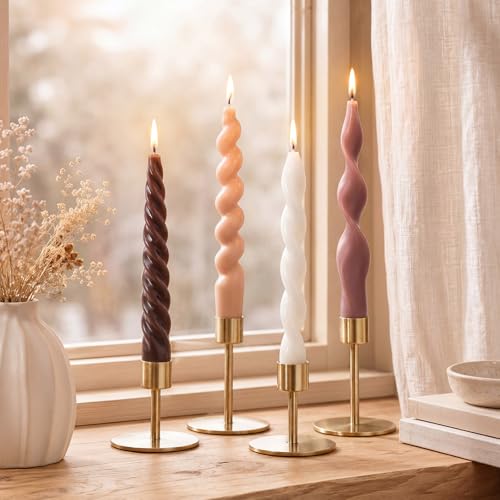 Nuanchu 4 Pcs Twisted Taper Candles, 7.87 Inch, Pure, Mocha Brown