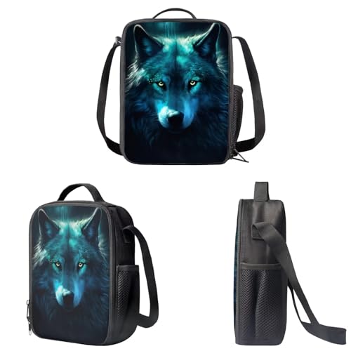 Grand sac à dos portable loup vert robuste avec trousse - 4