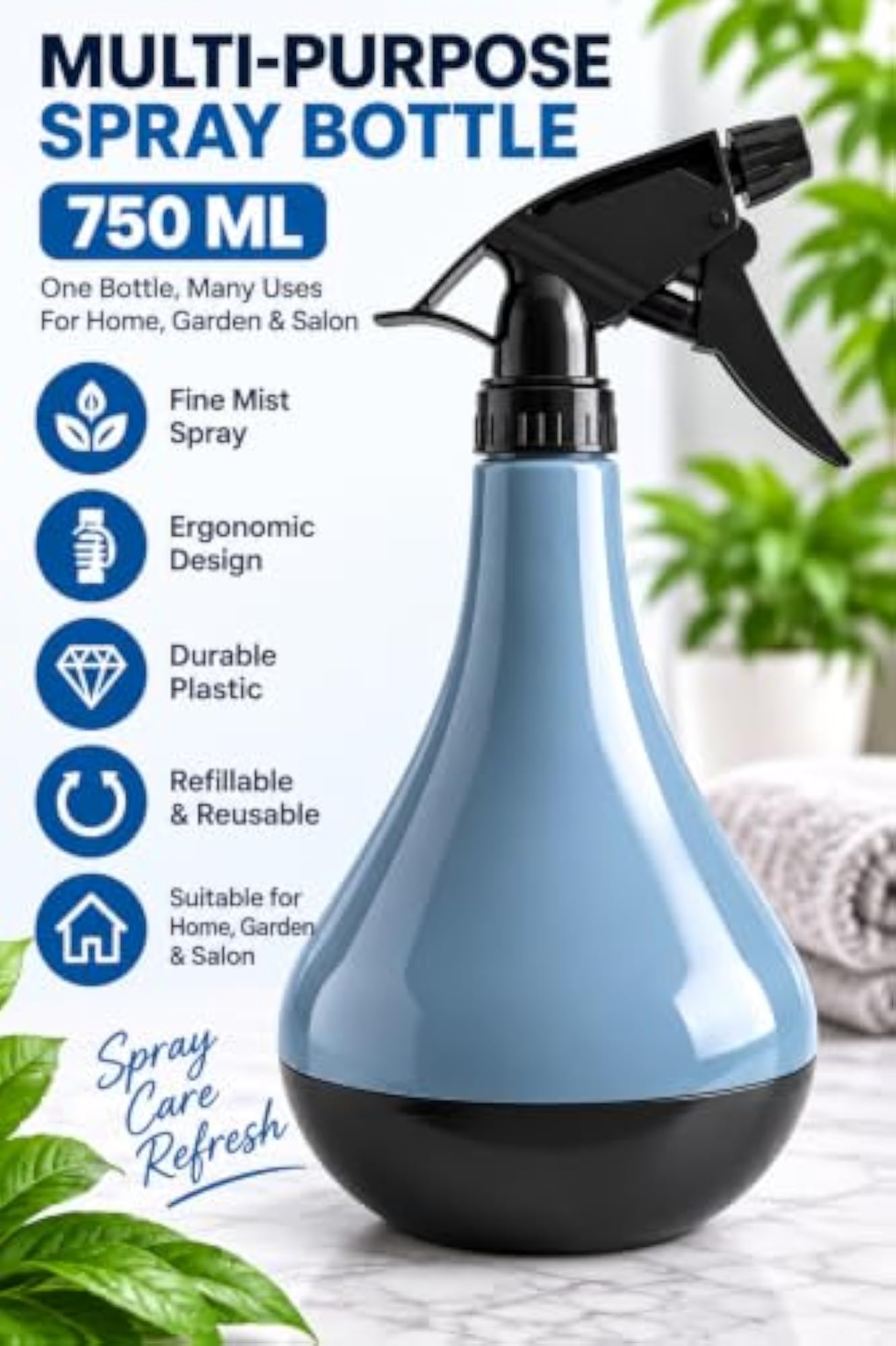 Water Spray Bottle 750ml for Hair Styling and Gardening