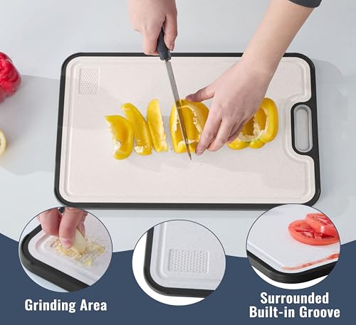 Tablas de corte de titanio para cocina, tabla de corte metálica de doble cara, tabla de corte no tóxica, tabla grande de titanio y polipropileno con paja de trigo para carne, fácil de limpiar miniatura 4