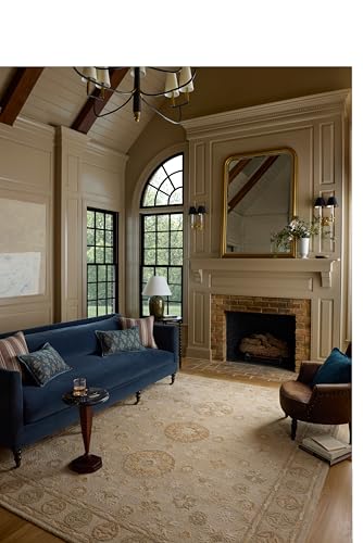 Loloi Chris Loves Julia Dorothea Collection DRT-03 Dove/Natural 9'-3" x 13' Area Rug Wool Neutral Floral Living Room Bedroom Carpet