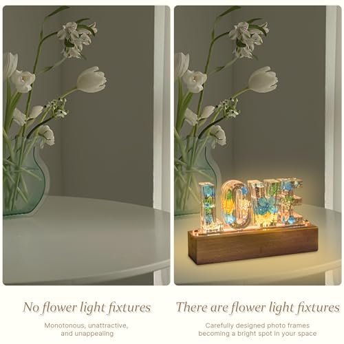 Image of Floral Letter LED Night Light: Resin Dried FlowerLetters Lamp with USB - Handmade Pressed Flower Nightlight Unique Customized Gift for Home Decoration (TP-Blue Flower, 1)