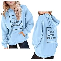 Light Blue Personalised Hoodie For Boys Girls Custom Kids Oversized Casual Hooded Pullover Sweatshirt Personalised Warm Winter Jumpers Hoody Baggy Long Sleeve Hoodies Front & Back Print 5-6 Years