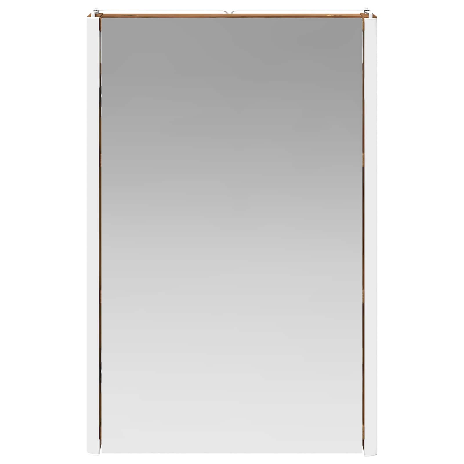 Armadietto da bagno a specchio in legno anticato, 33 x 11,5 x 50 cm, montaggio a parete, con strisce LED, spazio e mensola per lavabo, mobiletto sottolavello, portaoggetti in bagno
