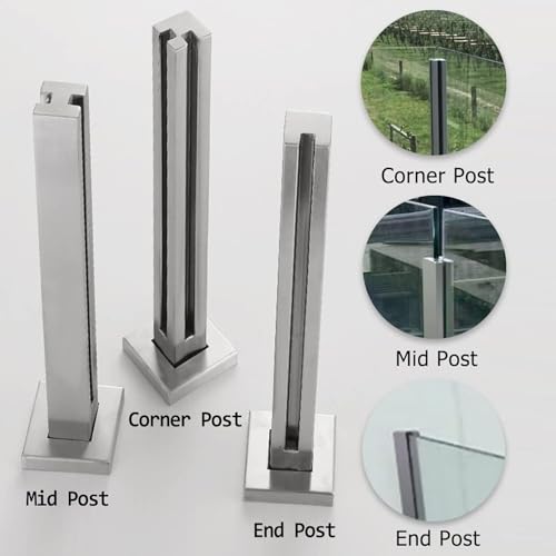 Poste de barandilla de vidrio de acero inoxidable cuadrado para cerca de patio, 85cm 3