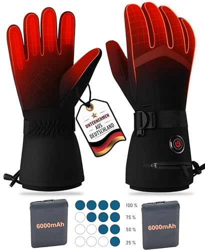 SOUCCESS Beheizbare Handschuhe – 6000 mAh Akku, 3 Heizstufen, Wasserdicht & Winddicht, Touchscreen-kompatibel, Unisex Thermo-Handschuhe für Skifahren, Motorrad, Angeln, Outdoor & Alltag (L)