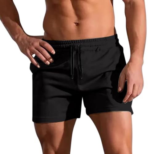Men's Fitness Sports Shorts Lightweight Athletic Workout Running Short Pants Slim Fit Solid Color Summer Beach Trunks