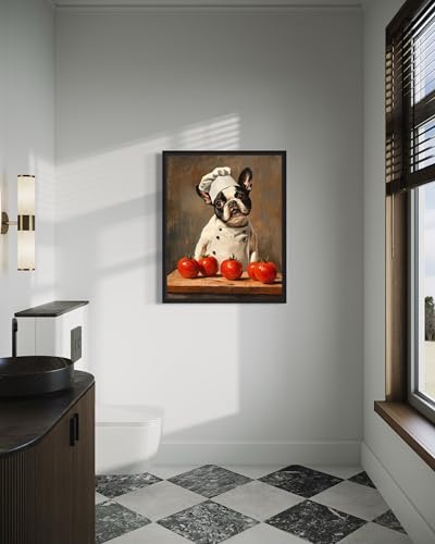 Image of Boston Terrier Chef Kitchen Wall Black Framed Art Print Poster, Dog Pet Lover Picture Painting Artwork Bedroom Living Room Office Dining Room 150D (Boston Terrier Chef Kitchen, 14 inchL x 11 inchW, Black Frame)