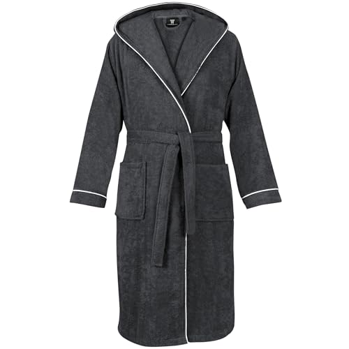 LAYNENBURG Bademantel Herren Frottee - Kapuze - Lang - 100% Baumwolle (360g/m2) - OEKO TEX Standard 100 - Größe (L, Anthrazit)