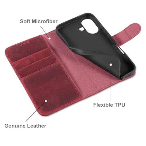 Coque iPhone 17 Cuir Véritable LENSUN étui de protection de luxe rouge - 4