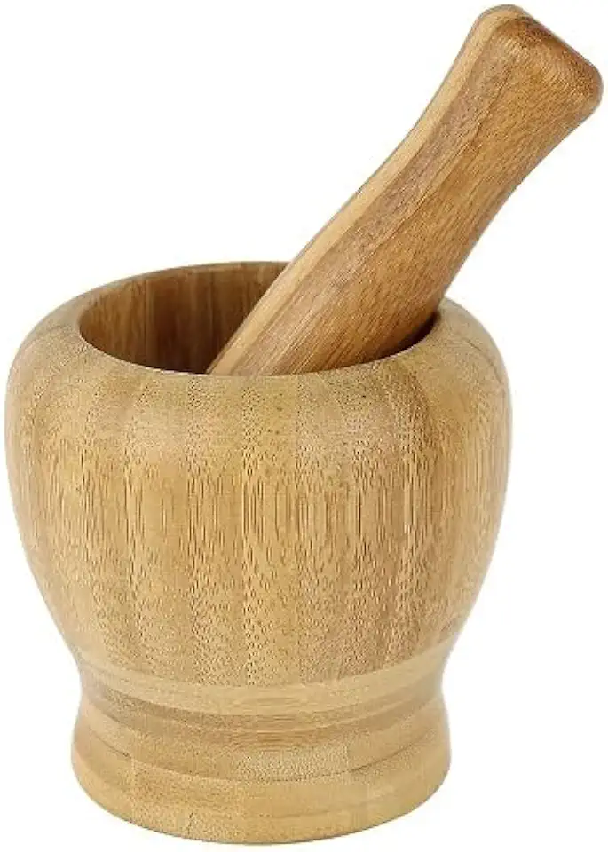 Pilão Com Socador Madeira Bambu Alho Pimenta