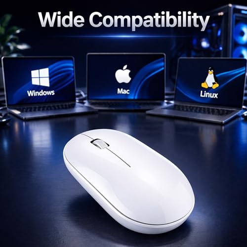 Image of ANT Globe 40 Dual-Mode Wireless Mouse| BT 5.0 /3.0 & 2.4GHz USB Optical Mouse | 1600 DPI Adjustable, 500mAh Rechargeable Battery, 3-Button Silent Click | Slim Mouse for Laptop, PC, Mac, Android White