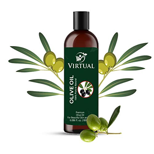 Image of VIRTUAL 100% Pure Natural Olive Oil For Shine & Stronge Hair, Skin Care & Cold Pressed Natural Oil for Multipurpose Use (180ml)