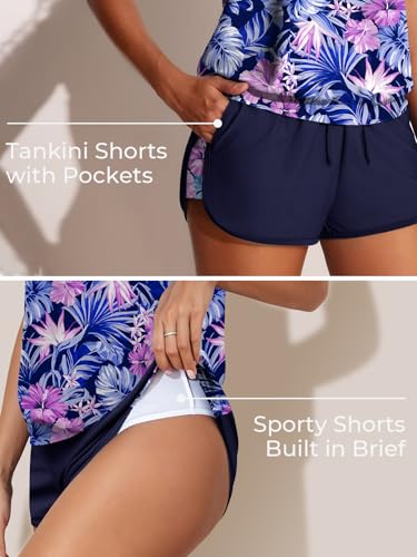 Image of Summer Mae Blouson Women's Tankini Swimsuits Tummy Control Modest 2026 Two Piece with Sporty Pockets Bathing Suits