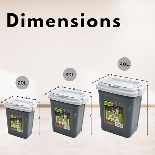 DIVCHI Aufbewahrungsbehälter für Tierfutter, Klappverschluss, mit integrierter Schaufel, Kunststoff, luftdicht, für Haustiere, Hunde, Katzen, Tiere, Trockenfutter, 15 kg, Spenderbehälter (Grau, 20 l)