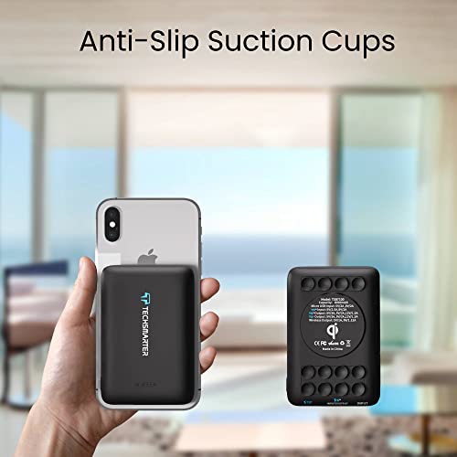 TECHSMARTER 8000mAh 18W USB-C, Wireless Portable Charger Power Bank with Anti-Slip Suction Cups. Battery Pack for Samsung S24, S23, S22, S21 iPhone 16, 15, 14, 13, 12, 11, SE 2020, X, XR, XS