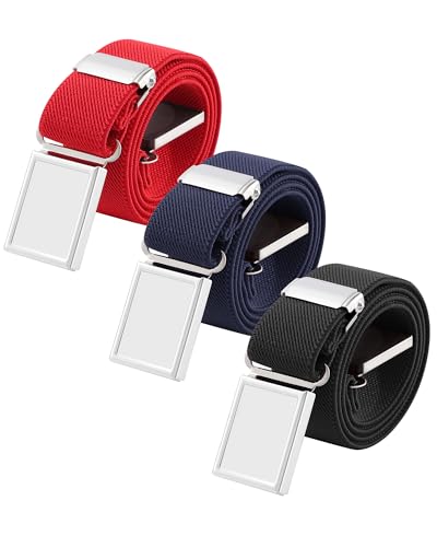 AWAYTR 3 PCS Kids Adjustable Magnetic Belts - Easy to Use Magnetic Buckle Belt for Boys and Girls (Red/Navy blue/Black)