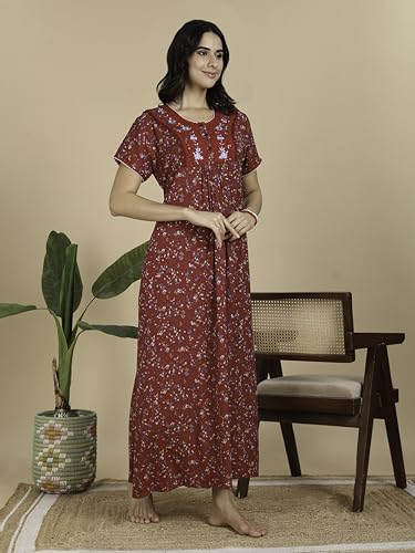 Image of 9shines Label Stylish Alpine Nighty Maxi for Women | Full Length Trendy Nightgown | Premium Nightdress | Nightwear | Embroidery Nighty with Pockets (2892)