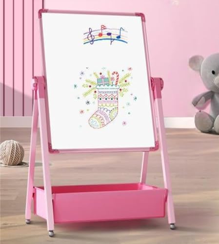 kxptso 子供用マグネット両面黒板|お絵かき・学習用ホワイトボード 縦型ホワイトボード 脚付き 両面タイプ (ピンク,E)
