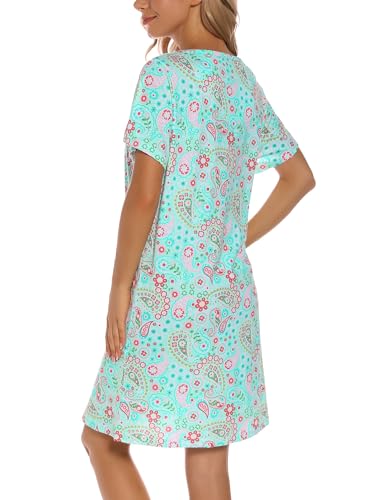Image of ENJOYNIGHT Womens Cotton Nightgown Short Sleeve Sleepshirt Print Nightshirt | Short-Sleeve Crew Neck, Soft Cotton Fabric, Cartoon Printed Sleep Shirt, Loose Fit