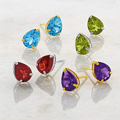 14K White Gold Teardrop Red Garnet Pear Shape Stud Earrings For Women With Push Backs And 8Mm X 6Mm January Birthstone By Max + Stone #TOP3