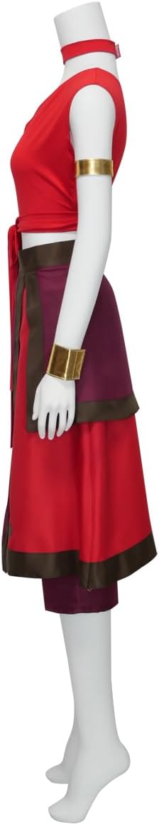 US Size Women’s Red Outfit with Top, Skirt, Inner Shorts, Neckband, Armbands, and Wristbands Cosplay Costume Set