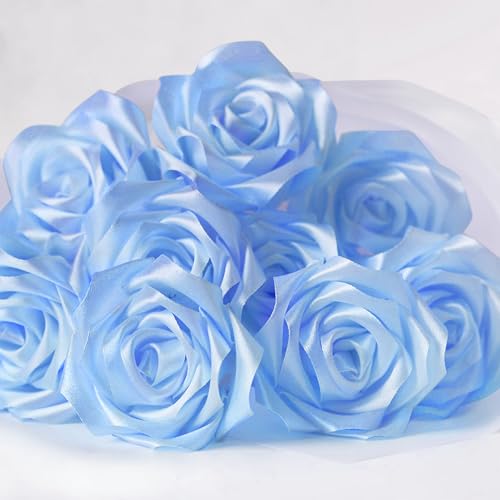 Image of Mauproy 1-1 /2 Inch Wide Sky Blue Satin Ribbon, 50 Yards Solid Polyester Fabric Ribbon for Roses Making, Gift Wrapping, Flower Bouquets, Wedding Decorations, Handmade Crafts
