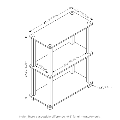 Image of Furinno TURN-S-TUBE Storage Shelves, 3-Tier Book Shelf, Corner Shelf, Toolless Open Shelves, for Organization and Storage, Living Room, Garage, Home Office, Amber Pine