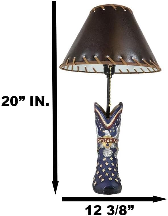 Miniatura 2 de Ebros Gift Banderín patriótico de piel sintética con diseño de águila calva y bandera americana, bota vaquera, pintada a mano, lámpara de mesa de