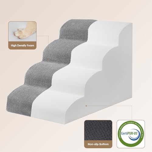EHEYCIGA Curved Dog Stairs Ramp for High Beds 19.7" H, 4-Step Dog Steps for Small Dogs and Cats, Pet Stairs for High Bed Climbing, Non-Slip Balanced Pet Step Indoor, Grey - Image 3
