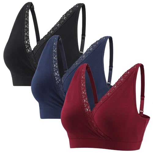 Image of MANCI Cotton Sleep Bra with Lace Trim & Adjustable Straps – Versatile Maternity Bras for Daily Wear, Pregnancy Support & Nighttime Comfort